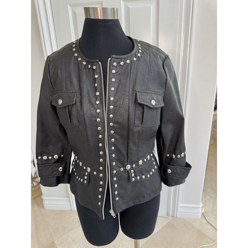 Selectives Black Leather Jacket with Silver Accents